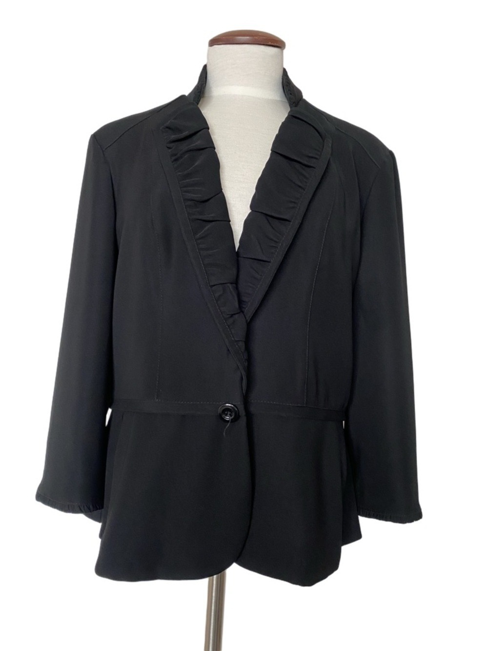 Joseph Ribkoff Black Blazer Size 14 Ruffle Accents Lined